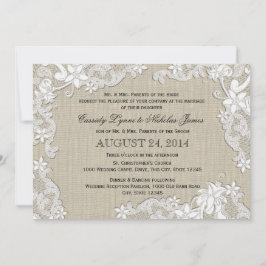 Vintage Burlap- und White Lace-Hochzeit Einladung