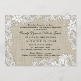 Vintage Burlap- und White Lace-Hochzeit Einladung