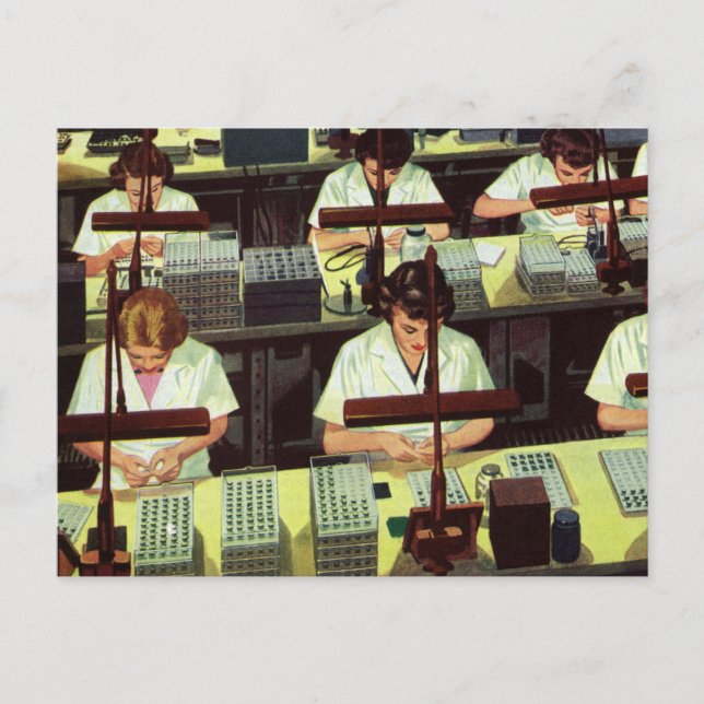 Vintage Business-, Telefonmontage-Line-Mitarbeiter Postkarte (Vorderseite)