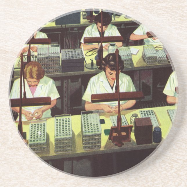 Vintage Business-, Telefonmontage-Line-Mitarbeiter Sandstein Untersetzer (Vorne)