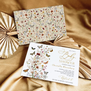 Vintage Butterfliegen Boho Wildblume Babydusche Einladung