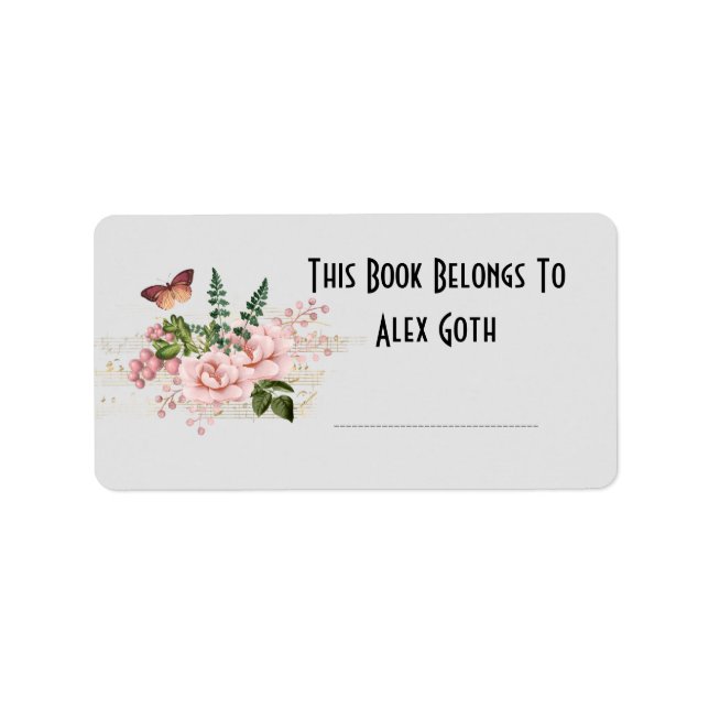 Vintage Butterfly-Blume Buch Labels Individuelle N Adressaufkleber (Vorne)