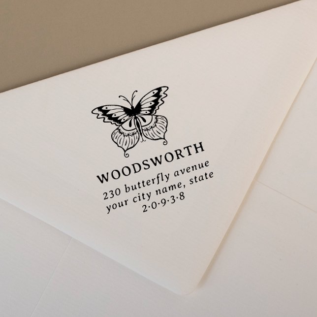 Vintage Butterfly Classic Rücksendeadresse Gummistempel (Rubber Stamp Mock-up)