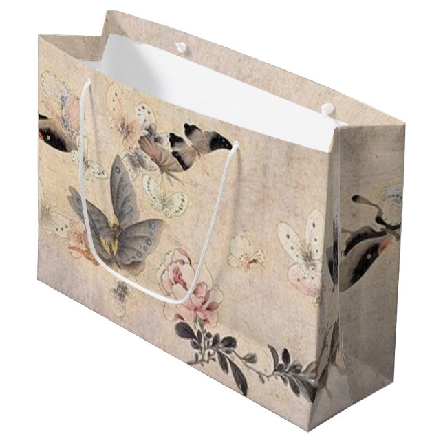 Vintage Butterfly-Geschenktasche Große Geschenktüte (Vorderseite Schrägansicht)
