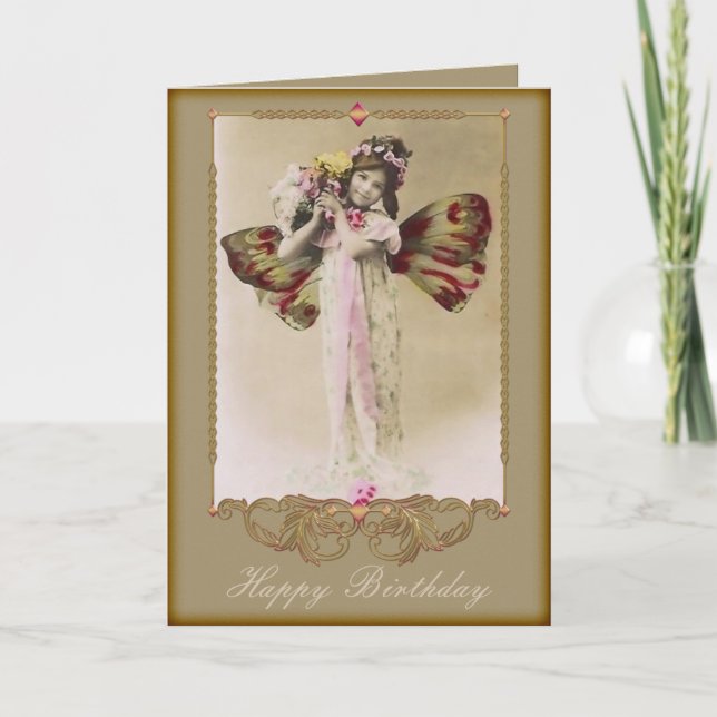 Vintage Butterfly-Girl-Karte Karte (Vorderseite)