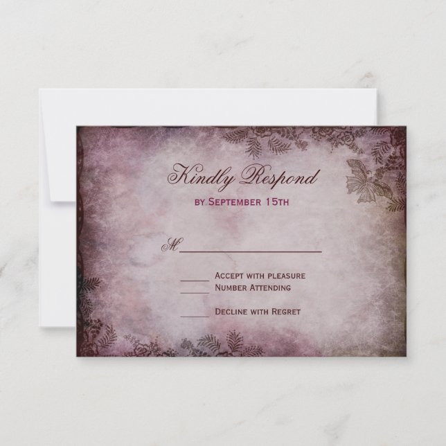 Vintage Butterfly-Lila Rustikale Hochzeitskarten RSVP Karte (Vorderseite)