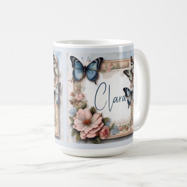 Vintage Butterfly-Monogramm Kaffeetasse (VorderseiteRechts)