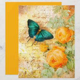 Vintage Butterfly Orange Blume Scrapbook Paper