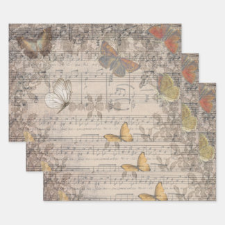 Vintage Butterfly Sheet Music Antilope Geschenkpapier Set