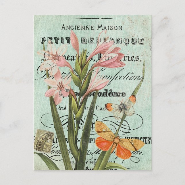 Vintage Butterfy und Lippen-Postkarte Postkarte (Vorderseite)