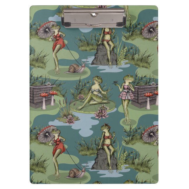 Vintage Button-Up-Girl-Frösche Klemmbrett (Vorderseite)