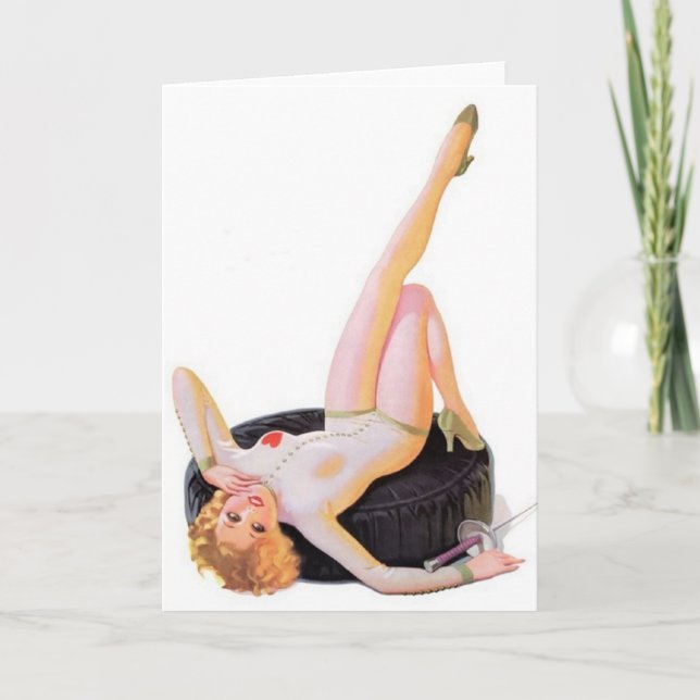 Vintage Button-Up-Girl-Note-Karte Karte (Vorderseite)