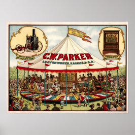 Vintage C.W. Parker Steam Riding Gallery Poster
