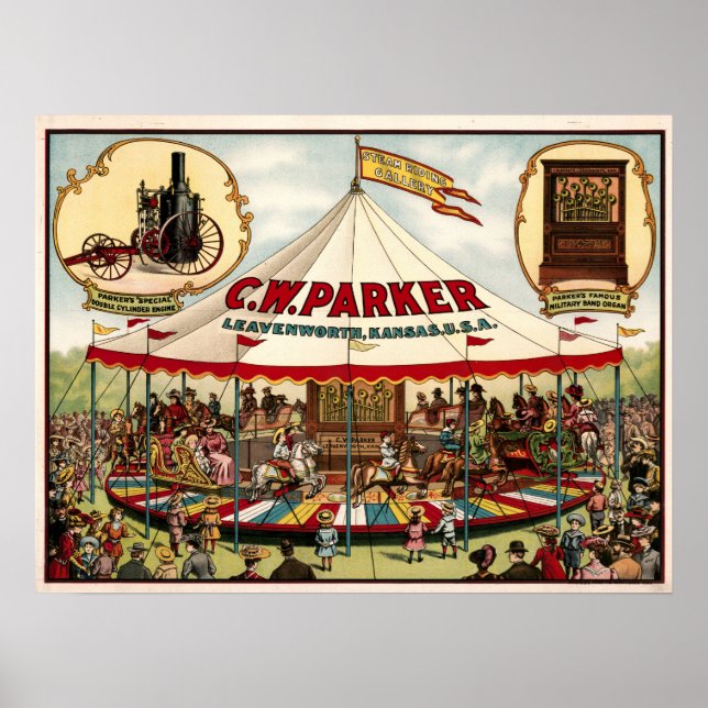 Vintage C.W. Parker Steam Riding Gallery Poster (Vorne)