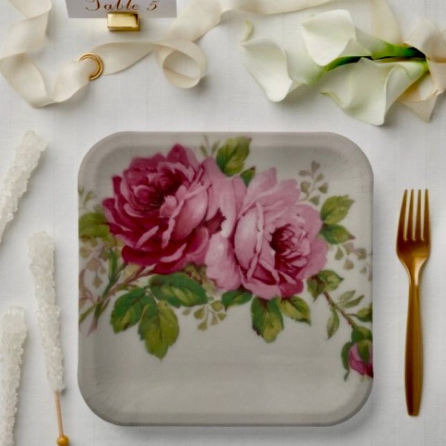 Vintage Cabbage Rose Elegance Papierplatte Pappteller (Von Creator hochgeladen)