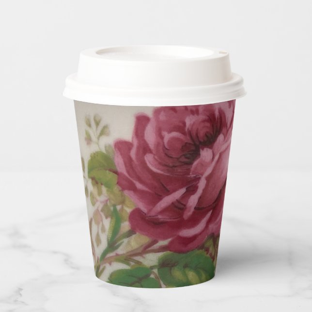 Vintage Cabbage Rose Elegantes Papierbecher (Vorderseite)