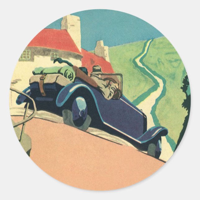 Vintage Cabrio-Straße im Land Runder Aufkleber (Vorderseite)