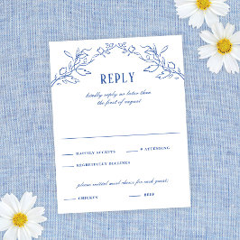 Vintage Cadre Floral Bleu Élégant Mariage Réponse