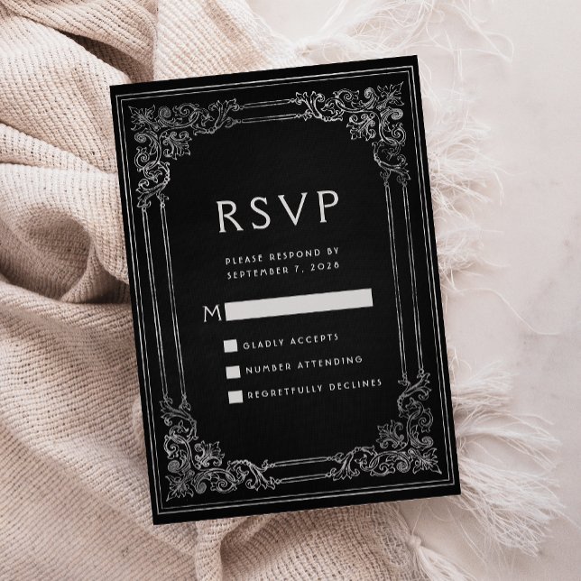 Vintage cadre Noir Noir Mariage Argent RSVP (Créateur téléchargé)