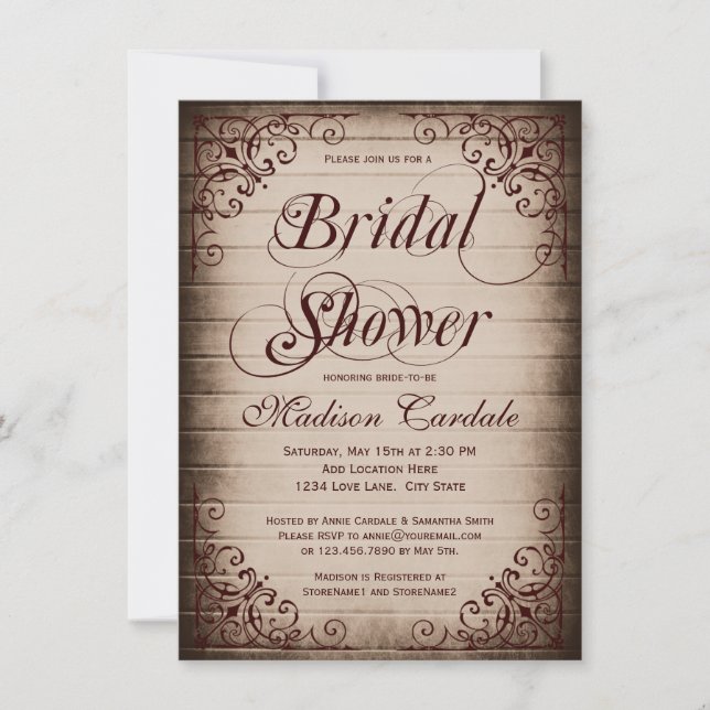 Vintage Cadre Rustique Douche nuptiale Invitations (Devant)