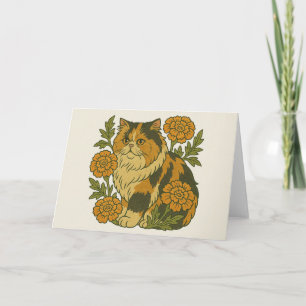 Vintage Calico-Kitty Katze Ringelblumen Karte