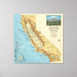 Vintage California National Parks Map Art Leinwanddruck