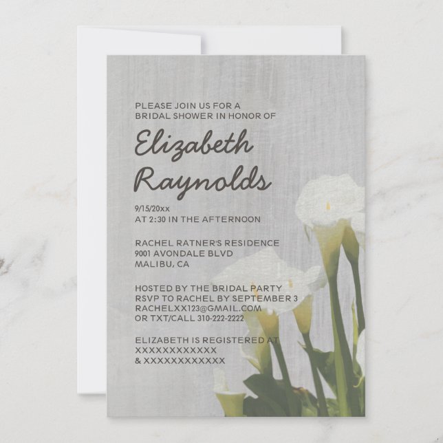 Vintage Calla-Lilien-Brautparty-Einladungen Einladung (Vorderseite)