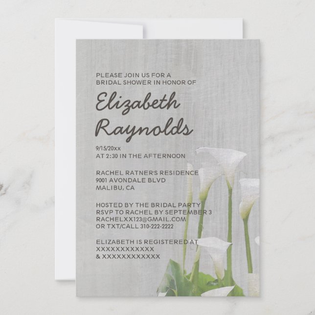 Vintage Calla-Lilienen-Brautparty-Einladungen Einladung (Vorderseite)