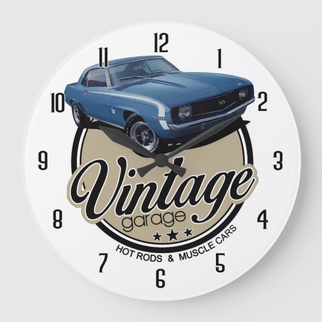 Vintage Camaro Garage Große Wanduhr (Vorderseite)