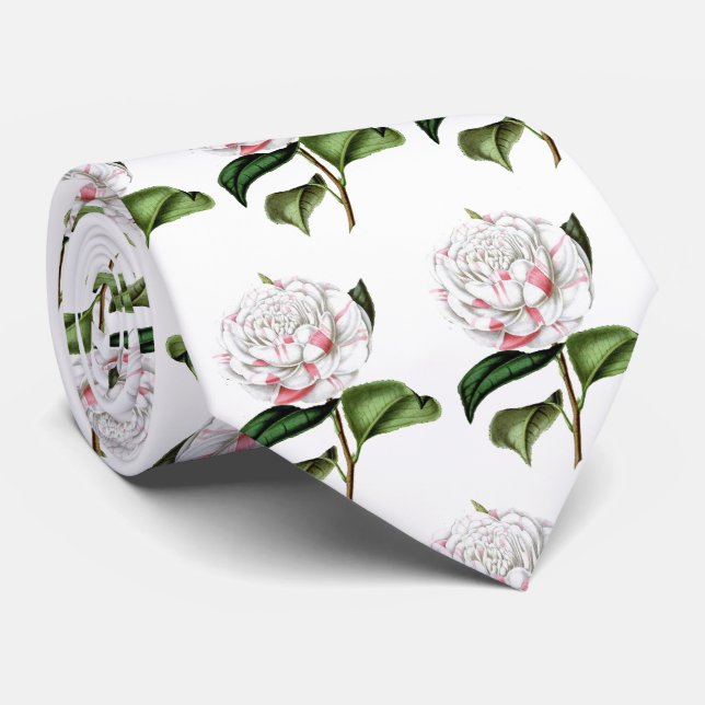 Vintage Camellia Print Krawatte (Gerollt)