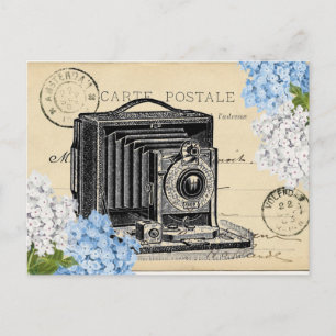 Vintage Camera Blue Blume Postkarte