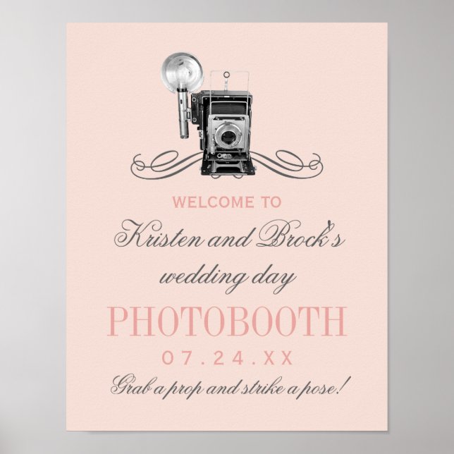 Vintage Camera Blush Wedding Photobooth Sign Poster (Vorne)