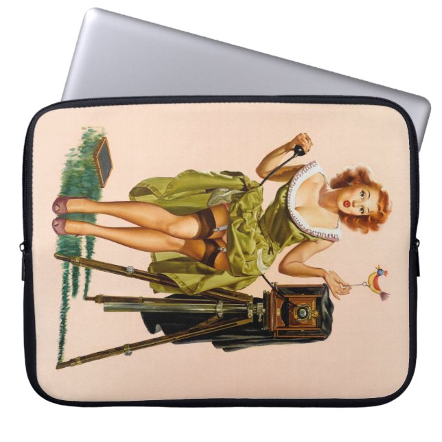 Vintage Camera Pinup girl Laptopschutzhülle (Vorderseite)