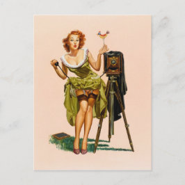 Vintage Camera Pinup girl Postkarte