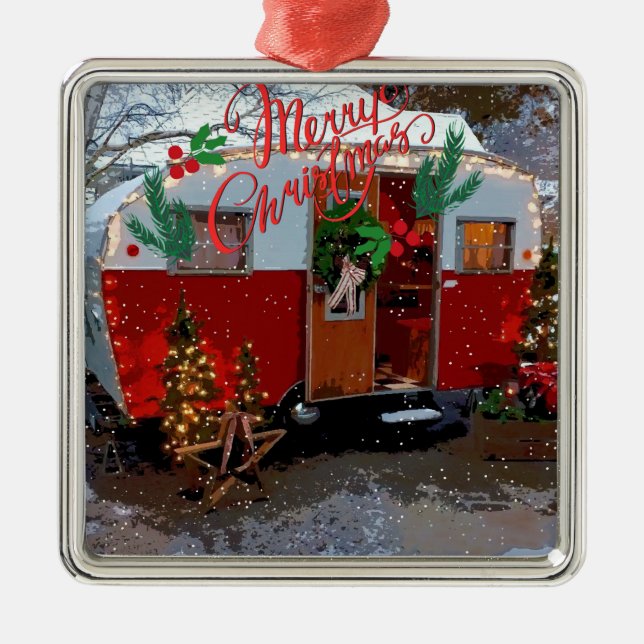 Vintage Camper Christmas Ornament Aus Metall (Vorne)