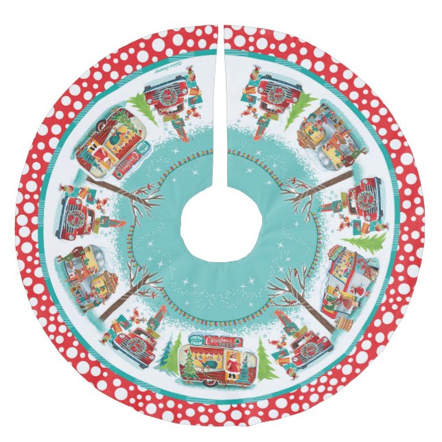 Vintage Camper Polyester Weihnachtsbaumdecke (Vorderseite)