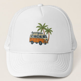 Vintage Camper Van & Palm Trees Surf Casquette