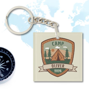 Vintage Camping Abzeichen Personalisiert Schlüsselanhänger