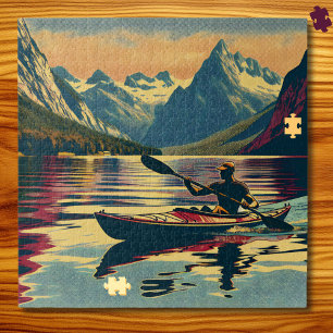 Vintage-Camping-Szene Mann im Kayak