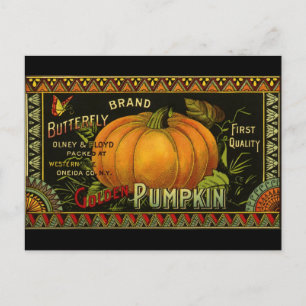 Vintage Can Label Art, Butterfly Pumpkin Vegetable Postkarte