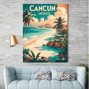 Vintage Cancun, Mexique - Retro affiche de voyage