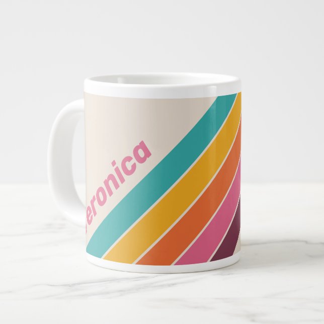 Vintage Candy Rainbow Stripes with Name Jumbo-Tasse (Vorderseite Links)