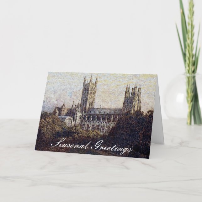Vintage Canterbury Kathedrale Weihnachtskarte druc Feiertagskarte (Vorderseite)