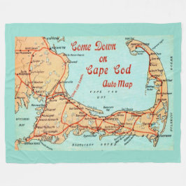 Vintage Cape Cod Map Postcard Large Throw Fleecedecke