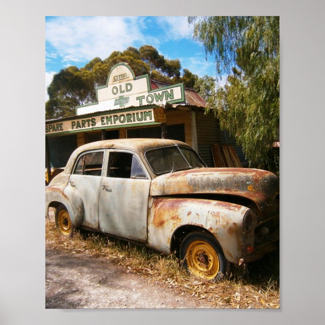 Vintage Car and Garage, Poster (Vorne)