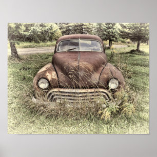 Vintage Car Antique Altes Rustikales Sepia Land Poster