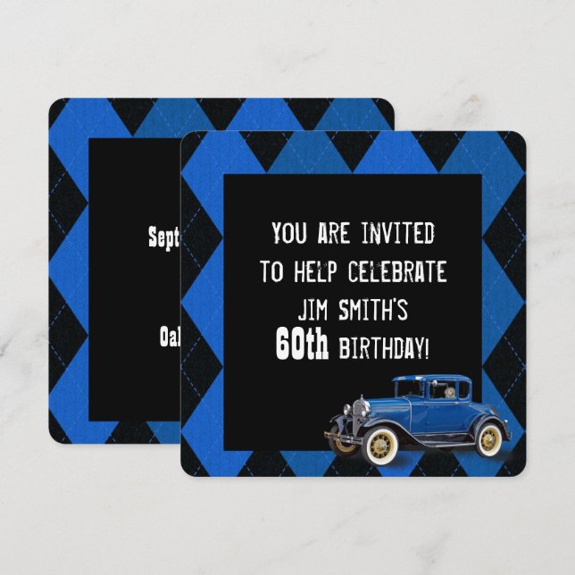 Vintage Car Birthday Invite Einladung (Vorne/Hinten)