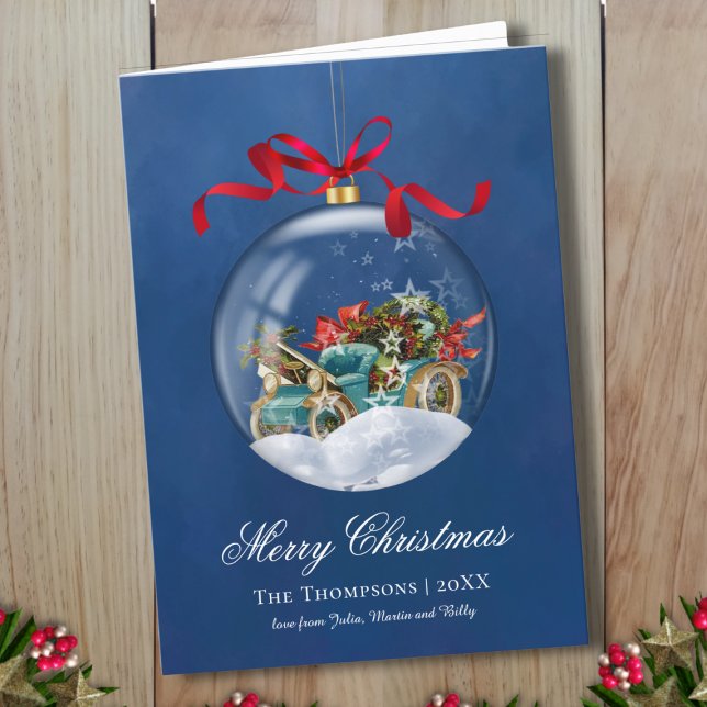 Vintage Car Blue Christmas Feiertagskarte (Von Creator hochgeladen)