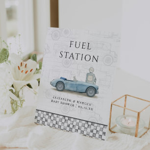 Vintage Car Fuel Station Babydusche Sockelschild