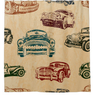 Vintage Car Illustration Hintergrundmuster Duschvorhang